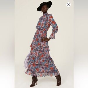 Misa Los Angeles Lavender and Red Floral Tiered Maxi Dress